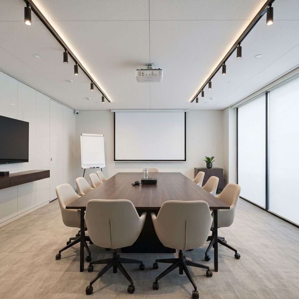 Modern conference meeting room for teams up to 20 people with AV equipment