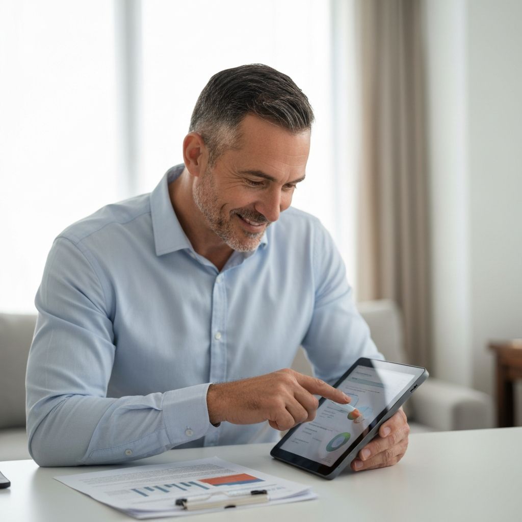 Real estate agent evaluating home value with tablet